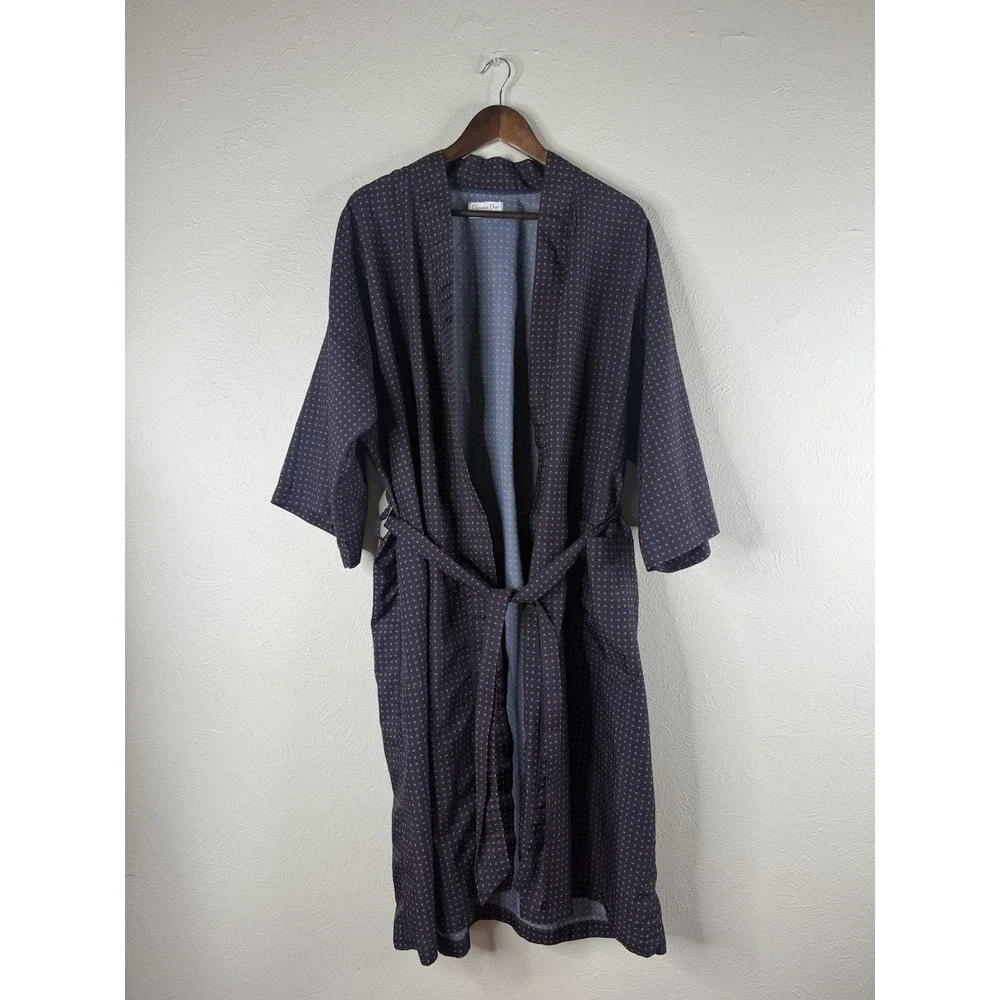 Christian Dior Monsieur Vintage Navy Blue Robe Red Paisley Dot One Size Men's